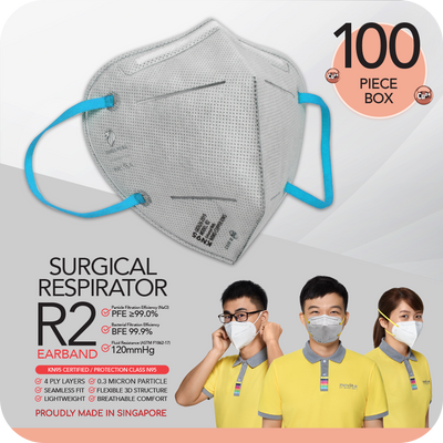 novita SG's Nano Copper Ions Surgical Respirator R2 Earband KN95 (100pcs) Twin Pack with DIY nose bridge pad.