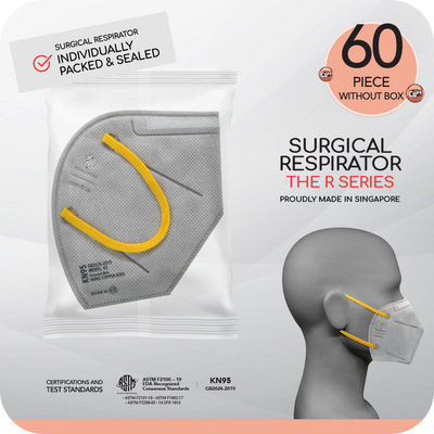 novita SG's Nano Copper Ions Surgical Respirator R2 Earband KN95 - pack of 60.