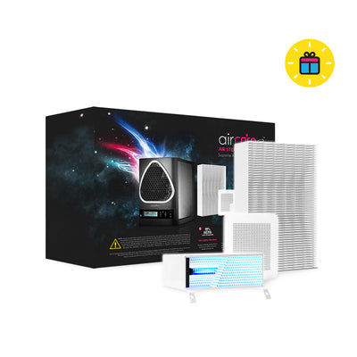 A white box with a novita AirCare Pro™ Air/Surface Sterilizer NAS6000i and a box.
