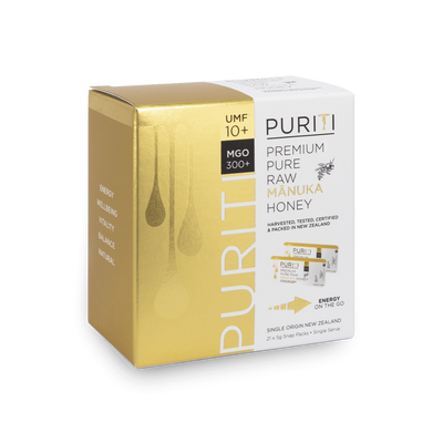 novita SG's PURITI Manuka Honey Snap Packs UMF10+ | MGO 300 in a box.