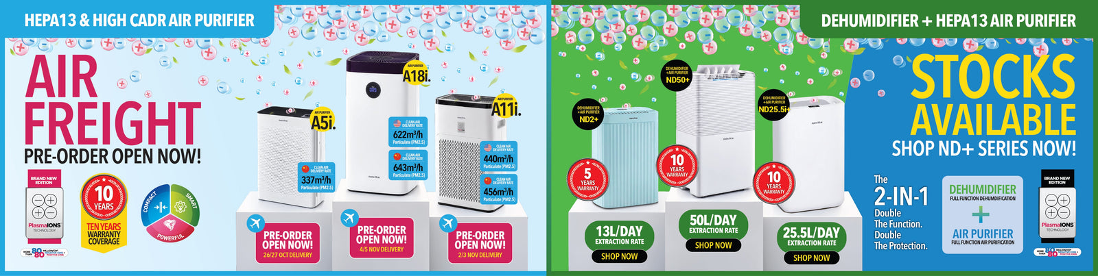 Air Freight Pre-Order Air Purifiers; Ex-Stock ND+ Series