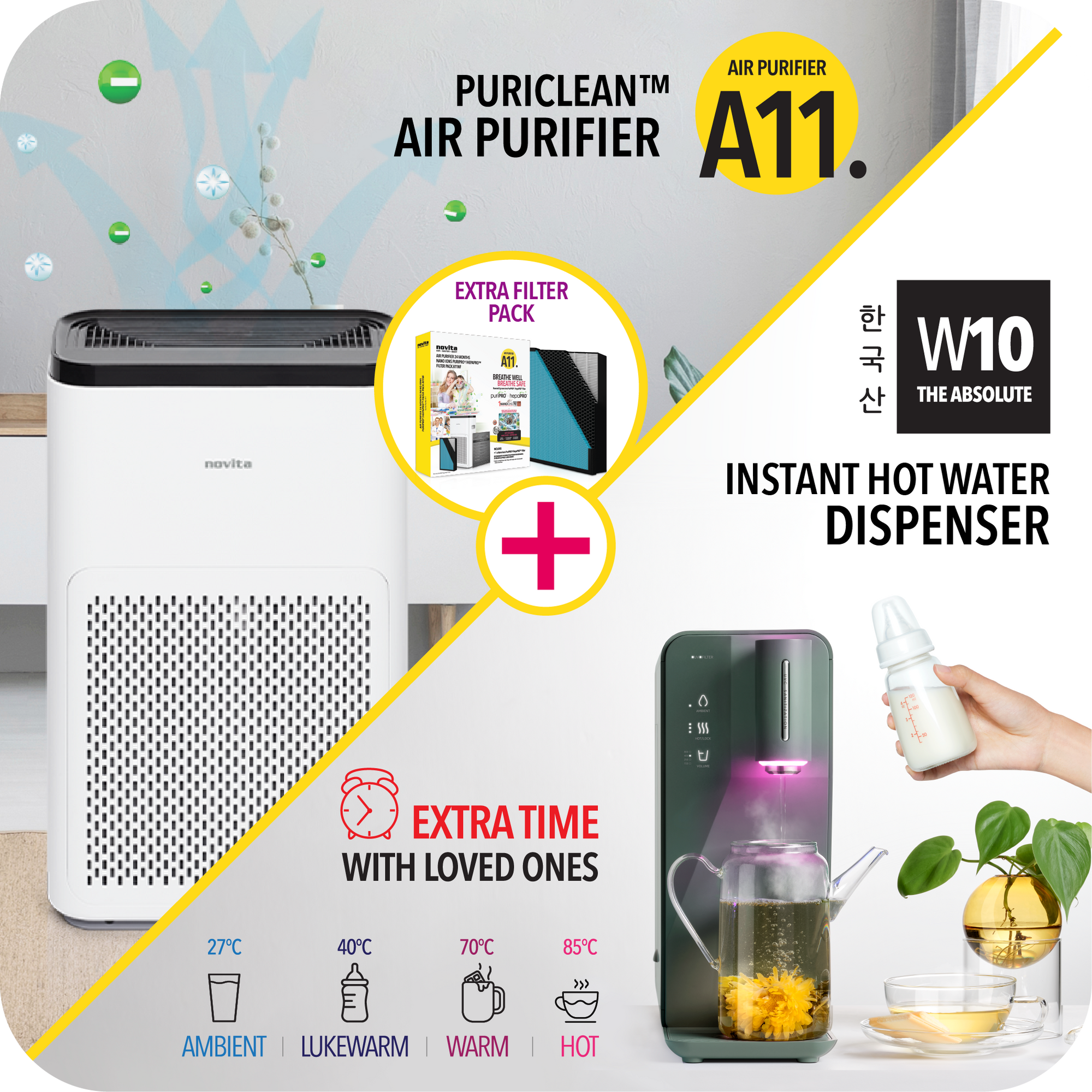 New Homeowners - Bundle Set: Air Purifier A11 with Extra Filter + Instant Hot Water Dispenser W10