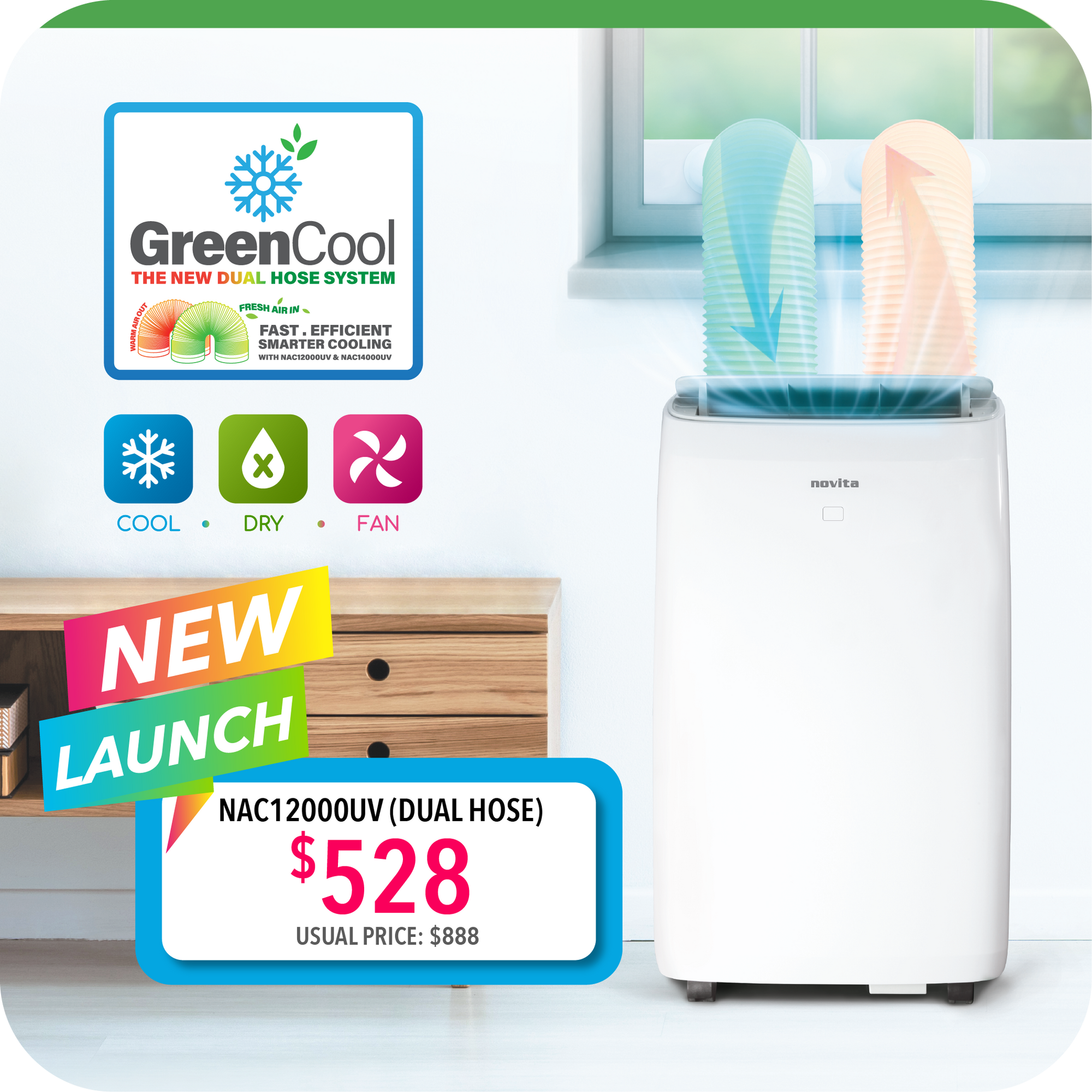 Coolplus™ 3-In-1 Portable Air Conditioner NAC12000UV (Dual Hose)