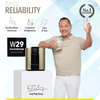 A man is standing next to a box of novita HydroCube™ Hot/Cold Water Dispenser W29 with 3 Years Warranty.
