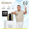 A man stands next to a box of novita Add On - HydroCube™ Hot/Cold Water Dispenser W29 Happy Bundle.