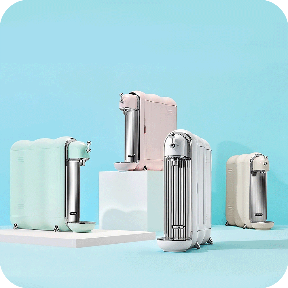 Tankless and Plug-Free Countertop novita Water Purifier W38 in Pastel Mint, Baby Pink, Vista White, Ivory Beige