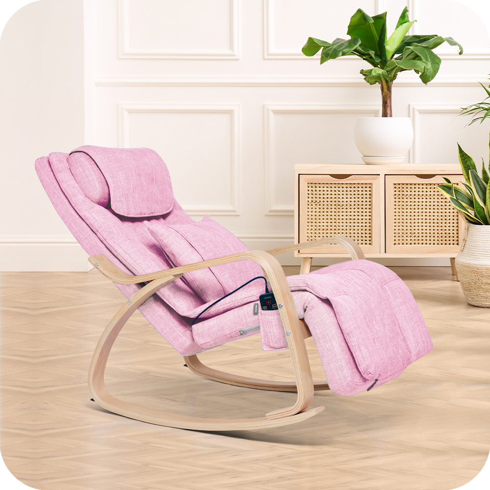 A pink Rocking Massage Chair B2 by novita in a living room.