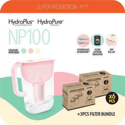 Super Promotion P11 - HydroPlus®/HydroPure™ Water Pitcher NP100 Bundle + Additional Box of 3pcs Filters