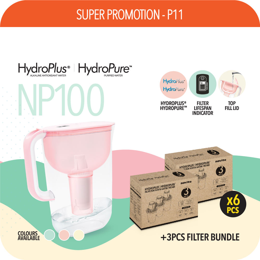 Super Promotion P11 - HydroPlus®/HydroPure™ Water Pitcher NP100 Bundle + Additional Box of 3pcs Filters