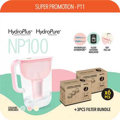 Super Promotion P11 - HydroPlus®/HydroPure™ Water Pitcher NP100 Bundle + Additional Box of 3pcs Filters