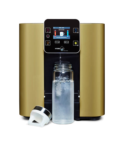 A novita HydroCube™ Hot/Cold Water Dispenser W29 with 3 Years Warranty with a jar of water.