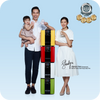 A family is posing for a photo in front of a stack of novita HydroCube™ Hot/Cold Water Dispenser W29 with 3 Years Warranty refrigerators.