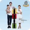 A family is posing for a photo in front of a stack of novita refrigerators, showcasing the HydroCube™ Hot/Cold Water Dispenser W29 with 3 Years Warranty that deeply hydrates and improves skin elasticity while reducing wrinkles and fine lines.