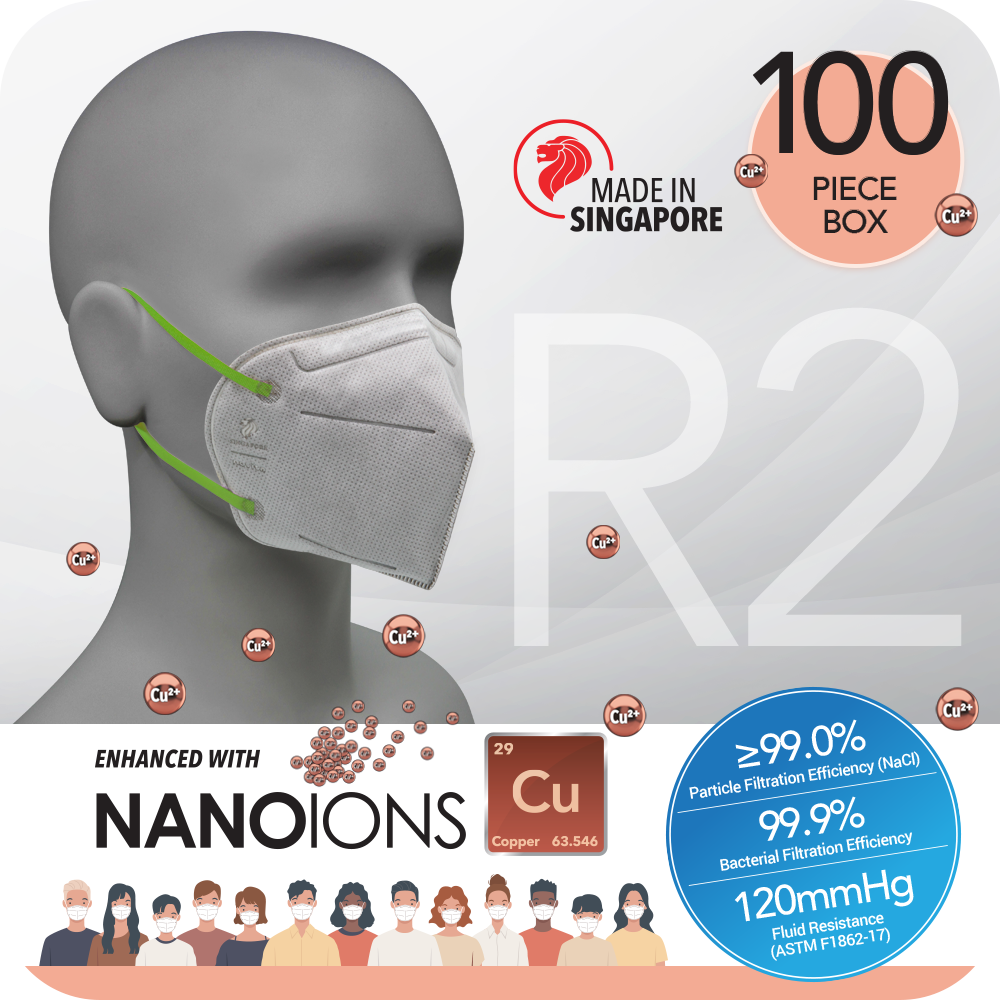 Nano Copper Ions Surgical Respirator R2 Earband KN95 (100pcs) Twin Pack