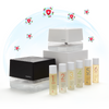 A box with a number of bottles and a bottle of novita Air Revitalizer AR3 with 1 bottle of Air Purifying Solution Concentrate.