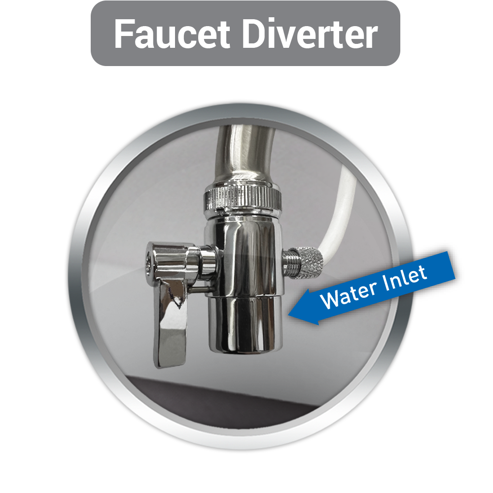 A novita faucet diverter with the words water inlet.