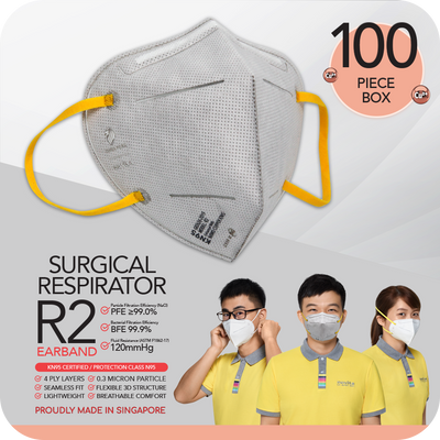 novita SG's Nano Copper Ions Surgical Respirator R2 Earband KN95 (100pcs) Twin Pack with DIY nose bridge pad.