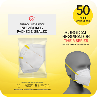 A pack of novita SG Surgical Respirator R5 Headband FFP2 (50pcs without box) in a package.