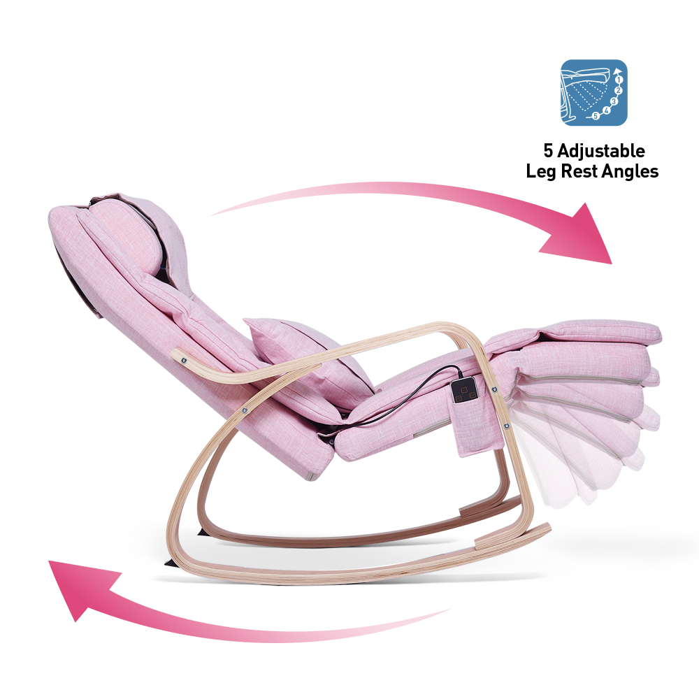 A pink novita Rocking Massage Chair B2 with an arrow pointing in the direction of the chair.