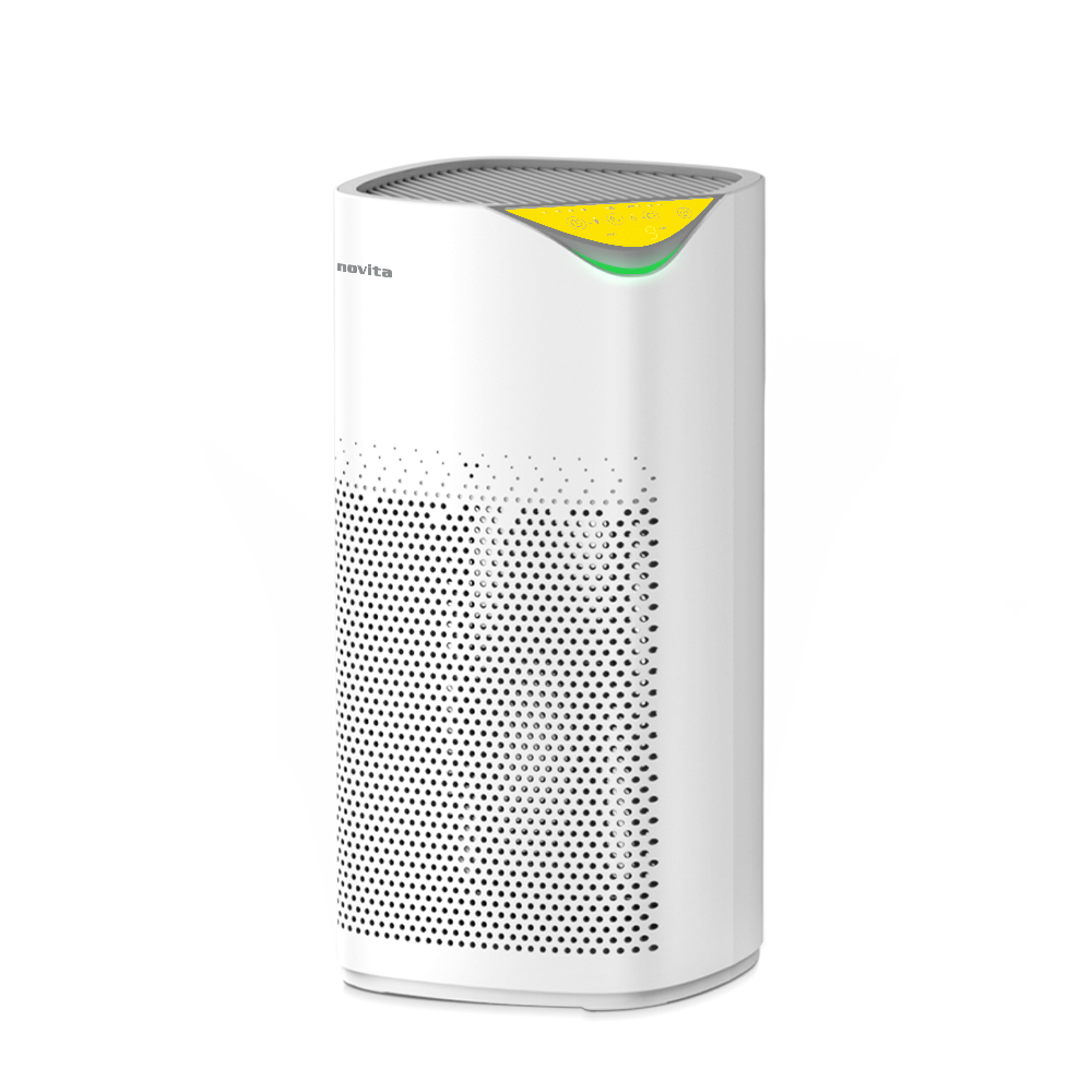 A white and yellow novita Air Purifier + Humidifier A2+H on a white background.