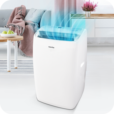 A cost-effective novita Coolplus™ 3-In-1 Portable Air Conditioner NAC14000UV in a living room.