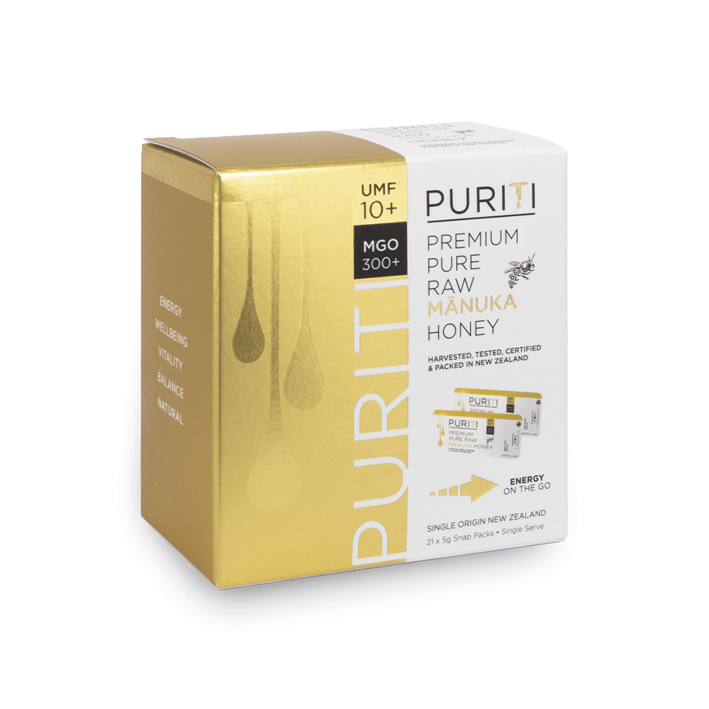 novita SG's PURITI Manuka Honey Snap Packs UMF10+ | MGO 300 in a box.
