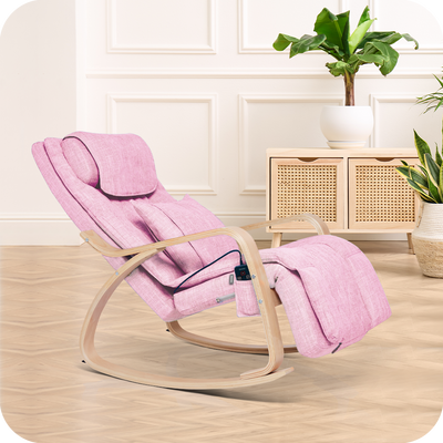 A pink Rocking Massage Chair B2 by novita in a living room.