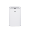 A white novita Dehumidifier + Air Purifier The 2-In-1 ND25.5 Product Warranty Extension with a basket of towels.